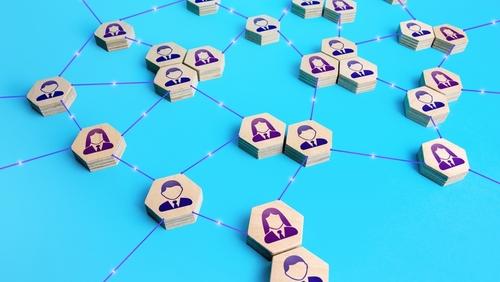 Simple graphic of people connected in a network.